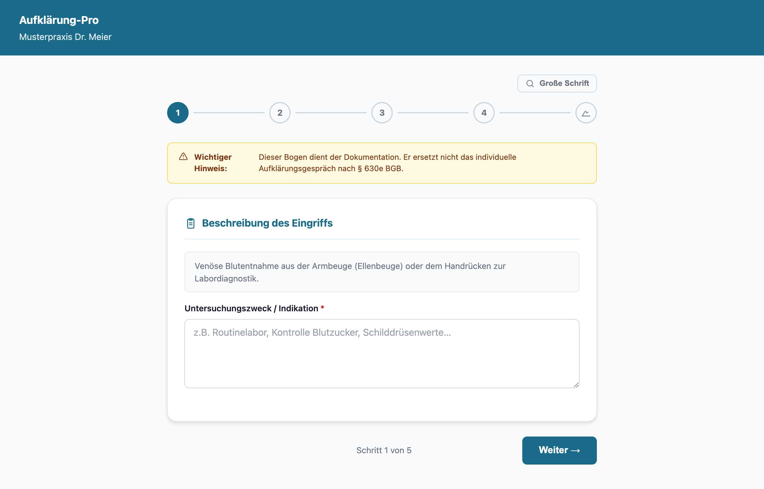 Patientenformular auf dem Tablet